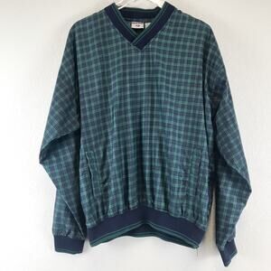 Vintage Jerzees Plaid Nylon Pullover Windbreaker V-Neck Pockets Side Zip Size M